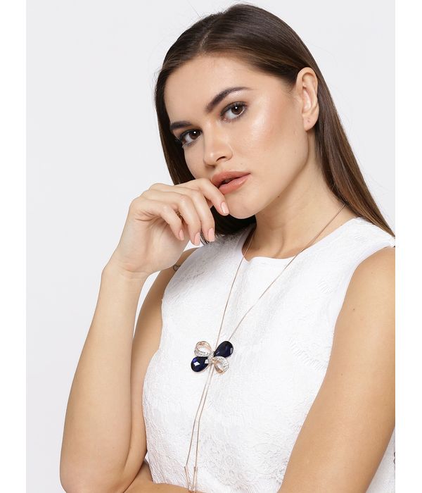 YouBella Navy Blue Silver-Plated Necklace